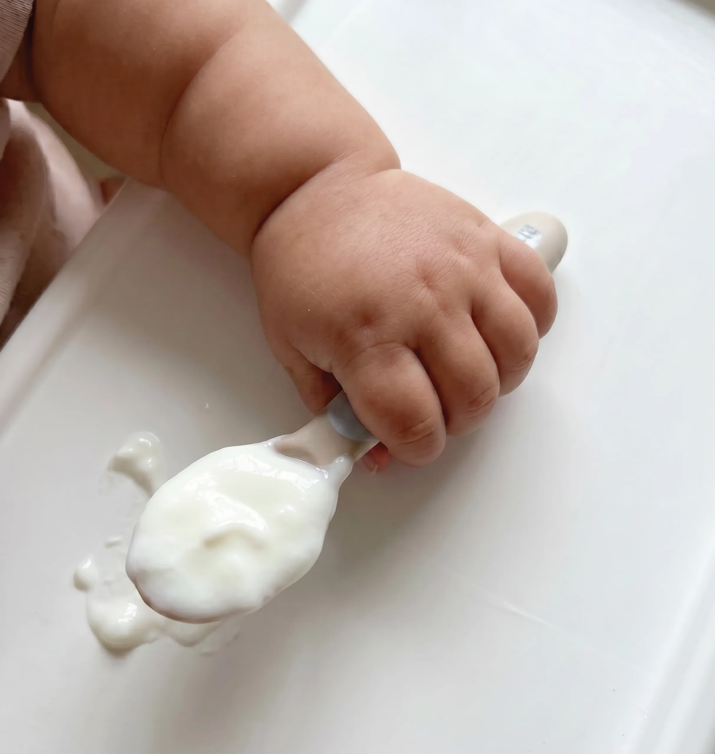 Plain full-fat Frutty Fro Yo Greek yogurt served in a small bowl as an option for greek yogurt for babies starting solids